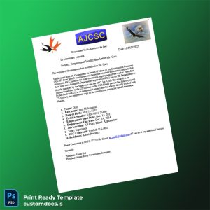 custom Afghanistan AJ Construction Employment Verification Letter Template - Word & PDF File Preview - CustomDocs