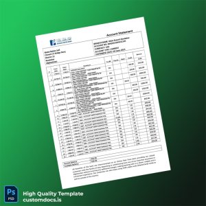 Afghanistan Afghan United Bank Statement Template in Word and PDF formats