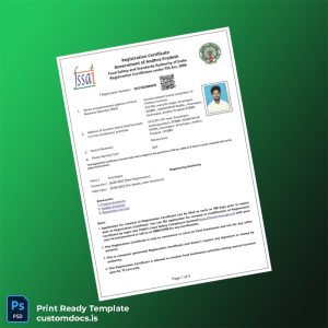 custom Andhra Pradesh Food Safety and Standards Authority of India Registration Certificate Template - Word & PDF File Preview - CustomDocs