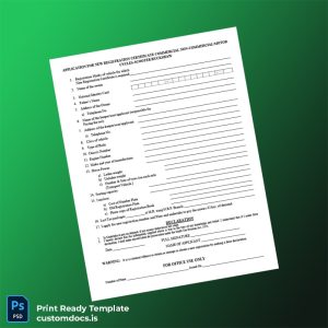 custom Application for New Registration Certificate for Motor Vehicles File Preview - CustomDocs