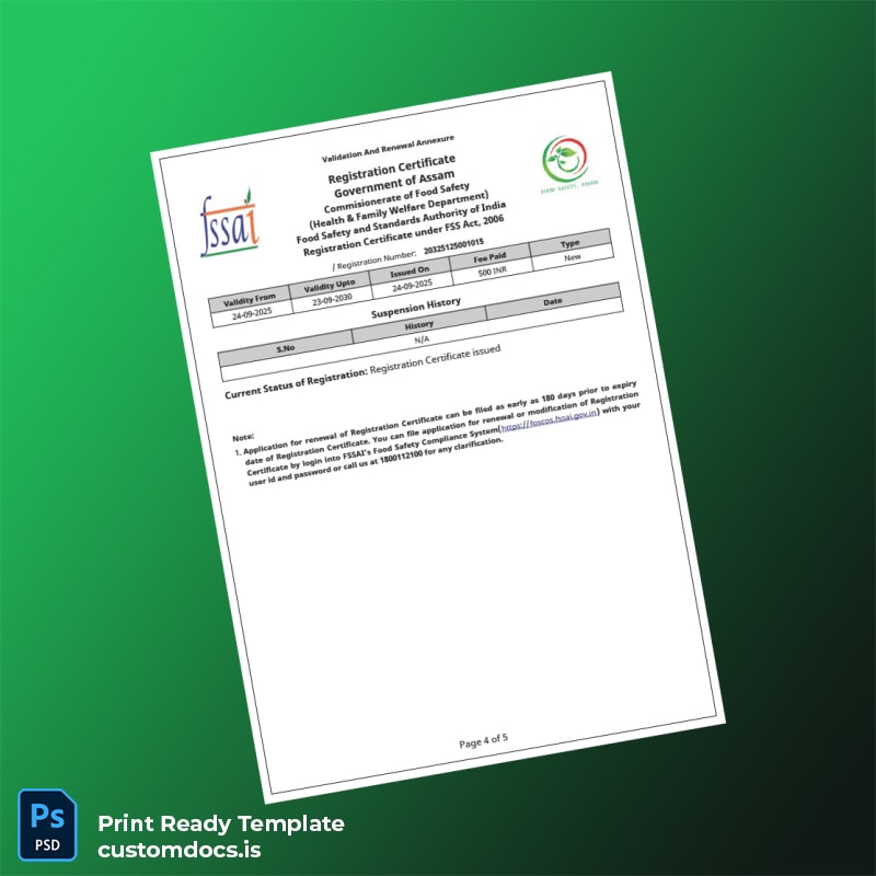 Custom Assam Government Registration Certificate Template in Word and PDF formats page 4 File Preview - CustomDocs