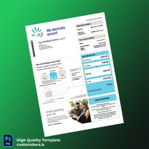 Australia AGL Sales Pty Limited Editable Electricity Bill Template in Word and PDF formats