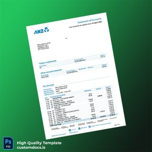 Australia ANZ Bank Statement Template in Word and PDF formats