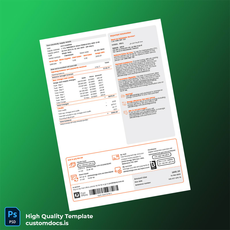 Australia Alinta Energy Retail Sales Pty Ltd Editable Utility Bill Template in Word and PDF formats page 2