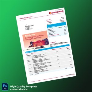 Australia Bendigo Bank Statement Template in Word and PDF formats