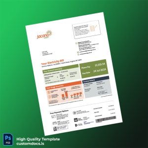 Australia Jacana Energy Editable Electricity Bill Template in Word and PDF formats