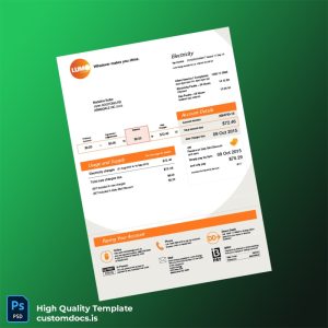Australia Lumo Energy Editable Electricity Bill Template in Word and PDF formats