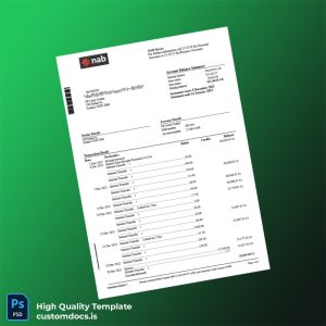 Australia NAB Bank Statement Template in Word and PDF formats