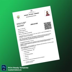 custom Australia Orange Botanic Gardens Employment Verification Letter Template - Word & PDF File Preview - CustomDocs