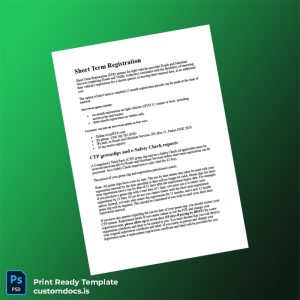 custom Australia Roads and Maritime Services Short Term Registration Certificate Template - Word & PDF File Preview - CustomDocs