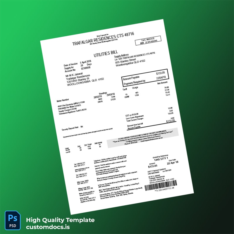 Australia Silver Asset Services Editable Utility Bill Template in Word and PDF formats