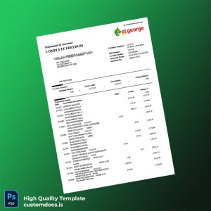Australia St George Bank Statement Template in Word and PDF formats