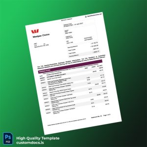 Australia Westpac Bank Statement Template in Word and PDF formats