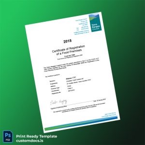 customizable Australia Yarra Ranges Council Certificate of Registration of a Food Premises Template - Word & PDF File Preview