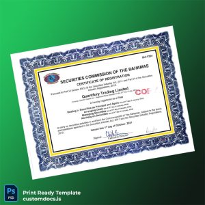 custom Bahamas Securities Commission Registration Certificate Template - Word & PDF File Preview - CustomDocs