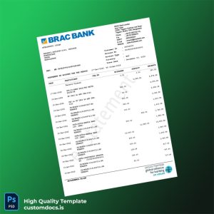 Bangladesh BRAC Bank Statement Template in Word and PDF formats