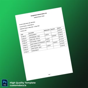 Bangladesh Bangladesh National Bank Bank Statement Template in Word and PDF formats