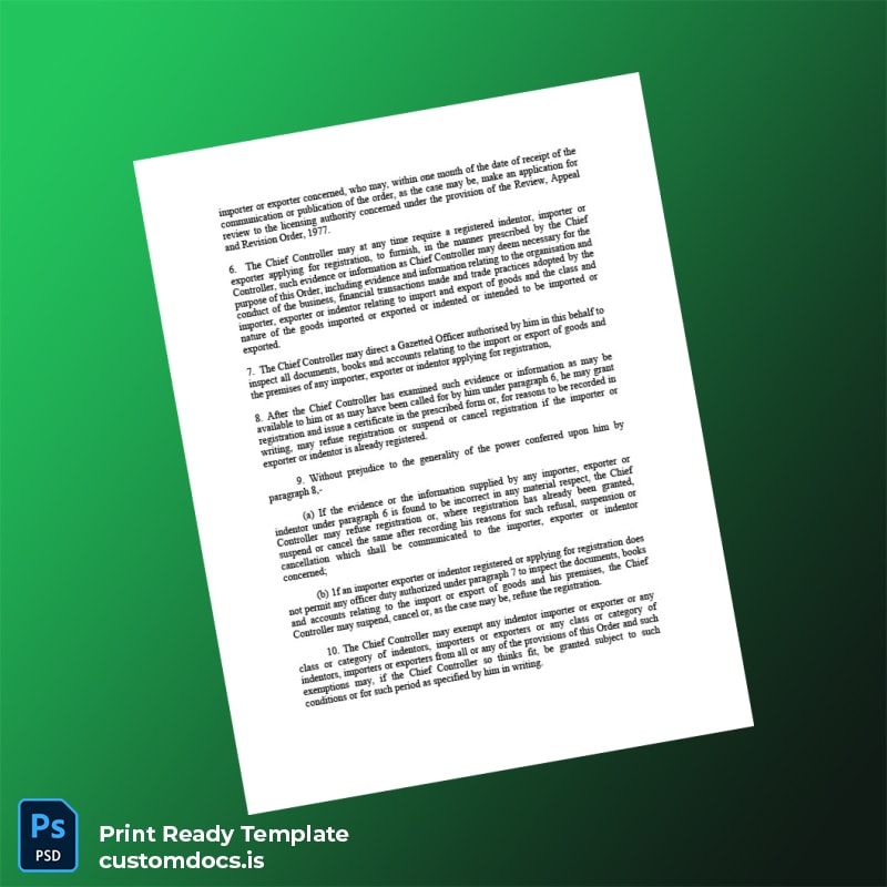 Custom Bangladesh Chief Controller of Imports and Exports Business Registration Certificate Template in Word and PDF formats page 4 File Preview - CustomDocs