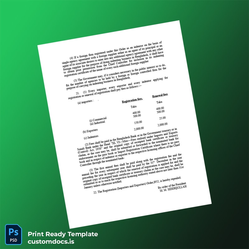 Custom Bangladesh Chief Controller of Imports and Exports Business Registration Certificate Template in Word and PDF formats page 7 File Preview - CustomDocs