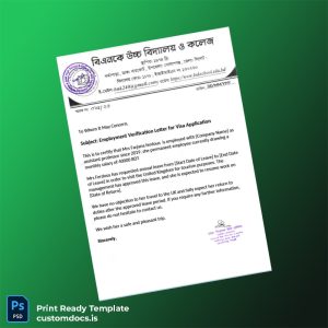 custom Bangladesh Company Name Employment Verification Letter Template - Word & PDF File Preview - CustomDocs
