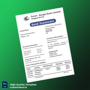 Bangladesh Dutch-Bangla Bank Statement Template in Word and PDF formats