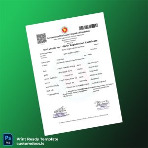 customizable Bangladesh Government Birth Registration Certificate Template - Word & PDF File Preview