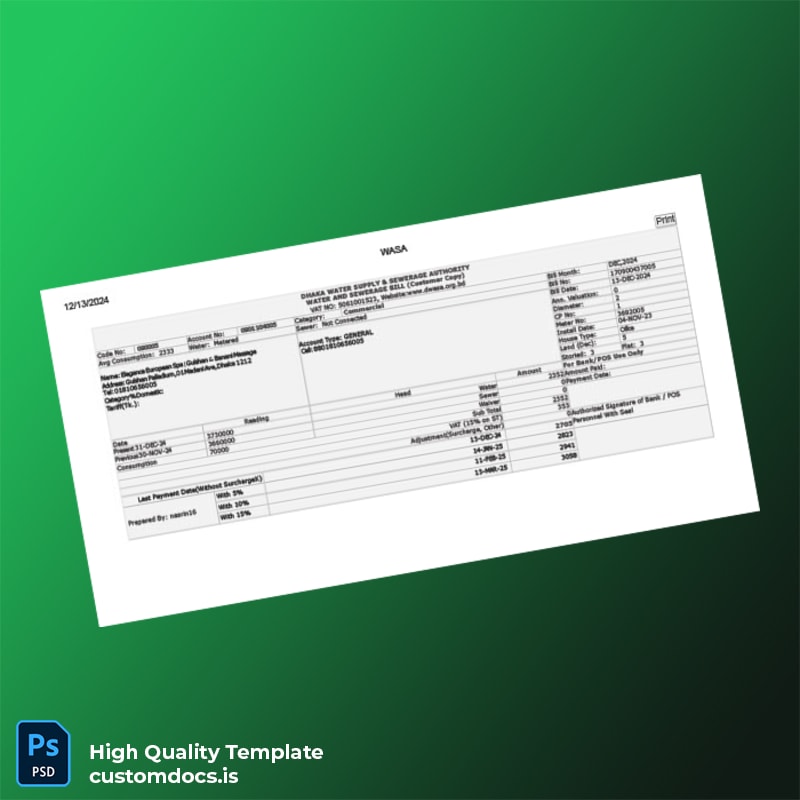Bangladesh Northern Electricity Supply Company Ltd Editable Utility Bill Template in Word and PDF formats