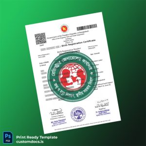 custom Bangladesh Office of the Registrar Birth Certificate Template - Word & PDF File Preview - CustomDocs