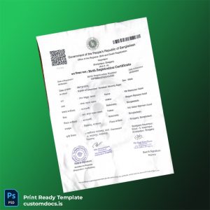 custom Bangladesh Office of the Registrar Birth Registration Certificate Template - Word & PDF File Preview - CustomDocs