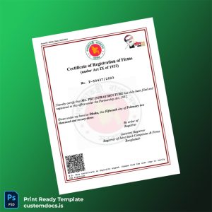 custom Bangladesh Registrar of Joint Stock Companies Firms Certificate of Registration of Firms Template - Word & PDF File Preview - CustomDocs