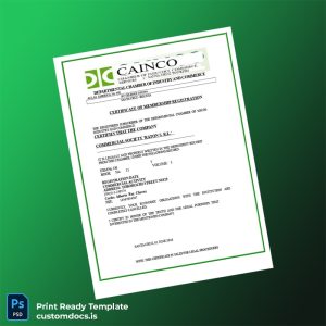 custom Bolivia Departmental Chamber of Industry and Commerce Registration Certificate Template - Word & PDF File Preview - CustomDocs