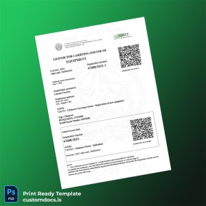 custom Brazil Chainsaw Carrying License Registration Certificate Template - Word & PDF File Preview - CustomDocs