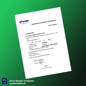 custom Brazil Ministry of Health Sanitary Registration Certificate Template - Word & PDF File Preview - CustomDocs