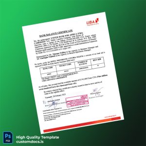 Cameroon United Bank for Africa Bank Statement Template in Word and PDF formats