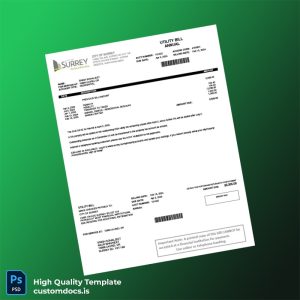 Canada City Of Surrey Editable Utility Bill Template in Word and PDF formats