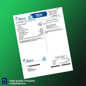 Canada Ottawa Water Utility Editable Water Bill Template in Word and PDF formats