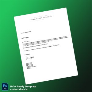 custom Canada Park Hyatt Hotel Employment Verification Letter Template - Word & PDF File Preview - CustomDocs