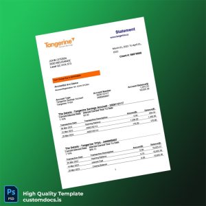 Canada Tangerine Bank Statement Template in Word and PDF formats