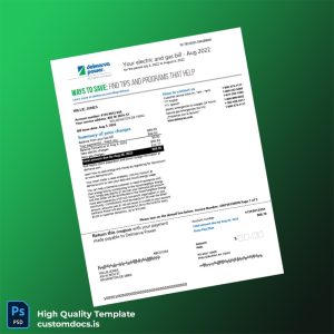 Delaware Power Company Editable Utility Bill Template in Word and PDF formats