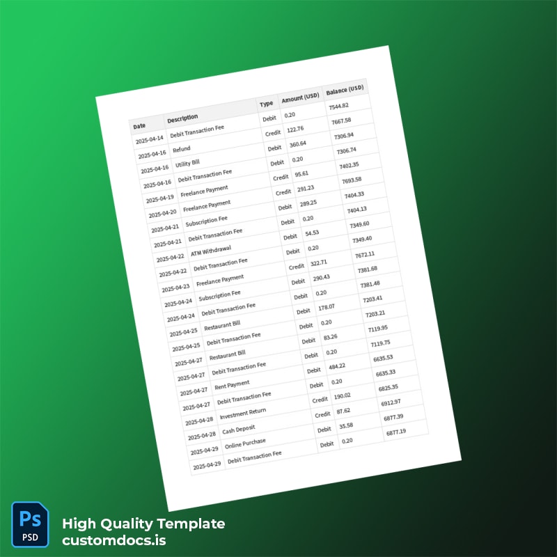 Editable Bank Statement Template in Word and PDF formats page 3