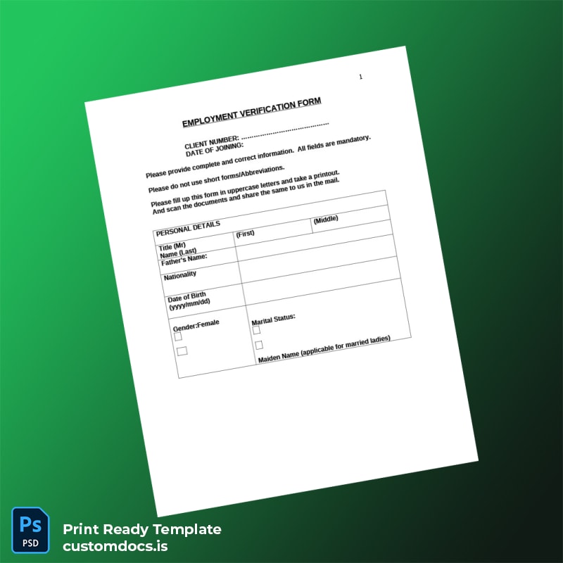custom Employee Verification Form Template - Word & PDF File Preview - CustomDocs