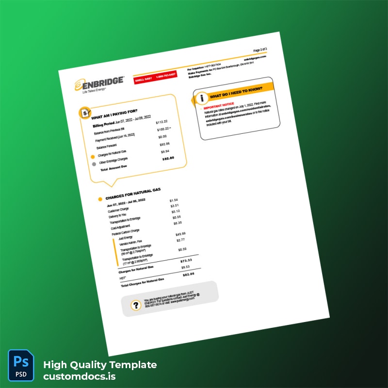 Enbridge Gas Inc Editable Electricity Bill Template in Word and PDF formats page 2