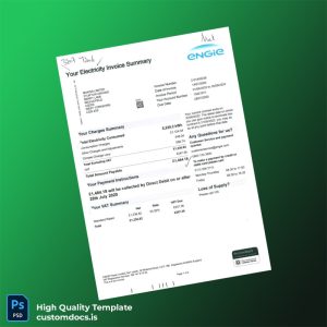 England ENGIE Power Limited Editable Utility Bill Template in Word and PDF formats