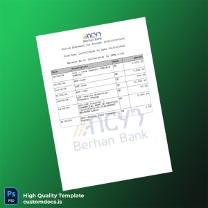 Ethiopia Berhan Bank Statement Template in Word and PDF formats
