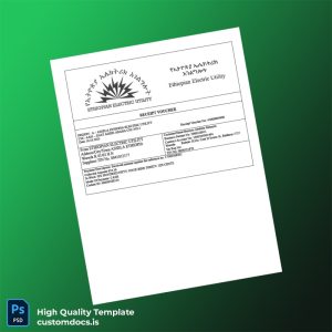 Ethiopia Ethiopian Electric Utility Editable Receipt Voucher Template in Word and PDF formats