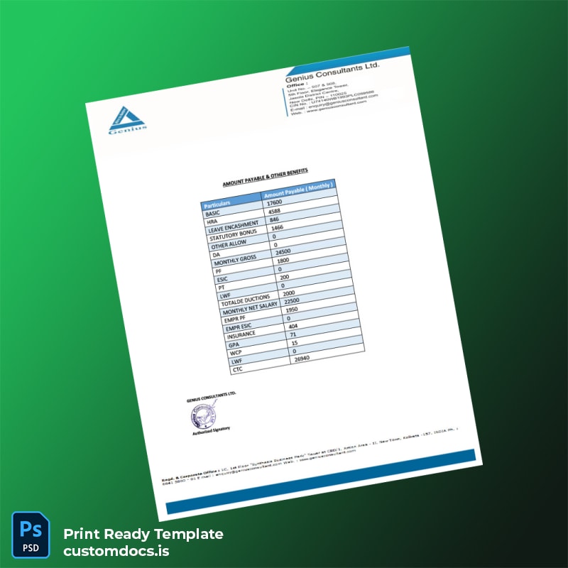 Custom Genius Consultants Ltd Employment Verification Letter Template in Word and PDF formats page 3 File Preview - CustomDocs
