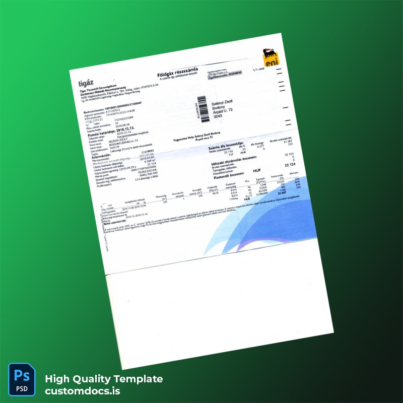 Hungary TIG Z Zrt Editable Utility Bill Template in Word and PDF formats