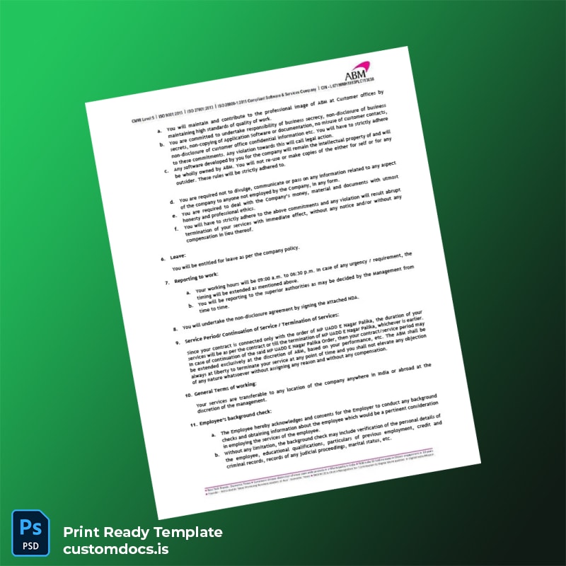 Custom India ABM Knowledgeware Ltd Employment Verification Letter Template in Word and PDF formats page 2 File Preview - CustomDocs