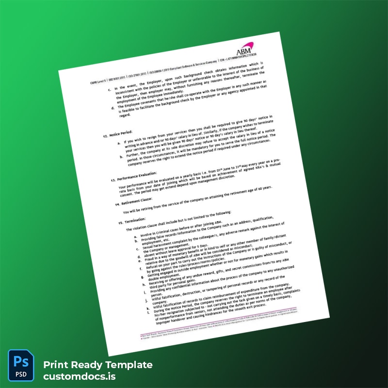 Custom India ABM Knowledgeware Ltd Employment Verification Letter Template in Word and PDF formats page 3 File Preview - CustomDocs