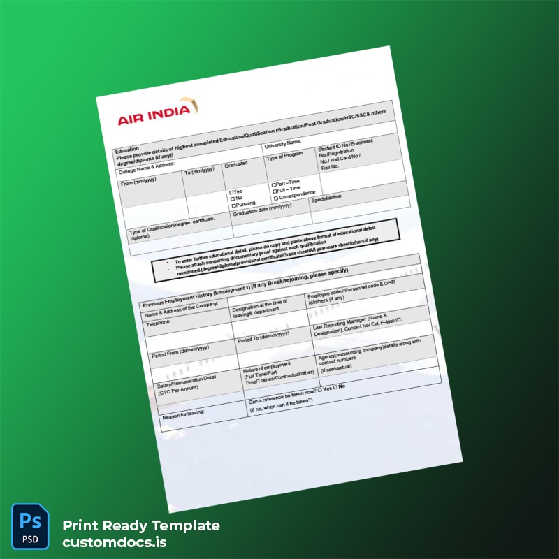 Custom India Air India Employment Verification Letter Template in Word and PDF formats page 2 File Preview - CustomDocs